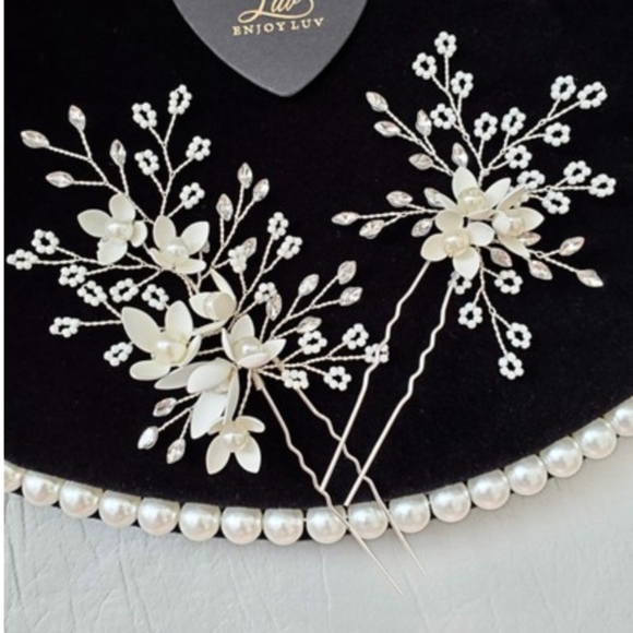 Bridal 2pcs Floral Pin Hairpiece Pearl Flower Girl main image 4